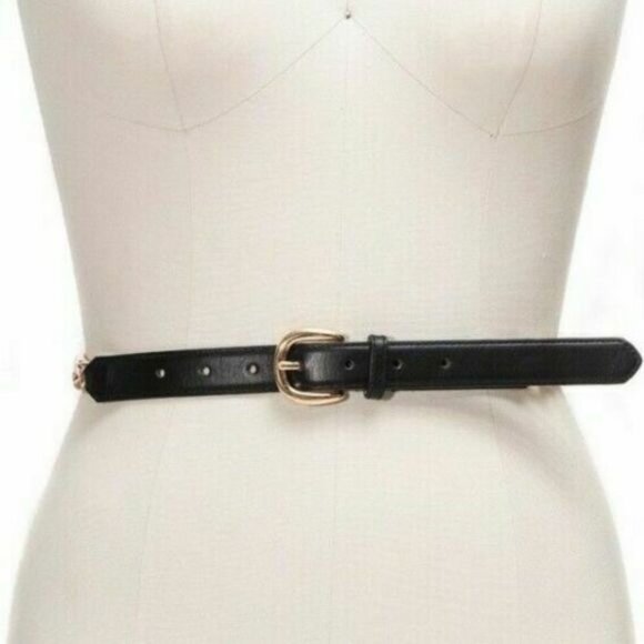 INC Smooth Black‎ Tabs Gold Tone Chain Link Belt L - Picture 1 of 3